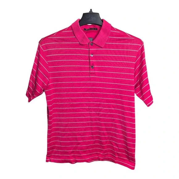 Nike Dri-Fit Tiger‎ Woods Polo Red Striped Golf Shirt Athletic Men's M - Picture 2 of 6
